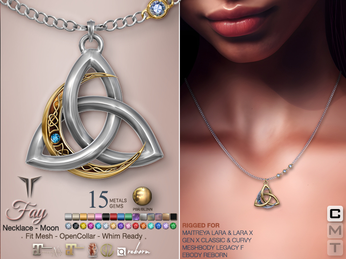 **RE** Fay Necklace - Moon - Fit Mesh - PBR - RLV - Maitreya Lara X, GenX, Meshbody, eBODY 