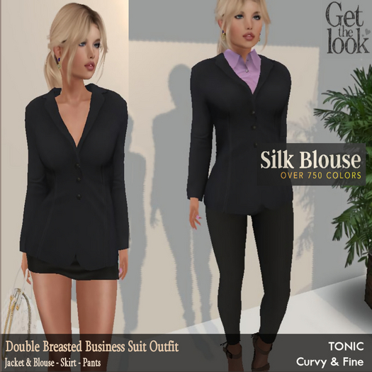 Women's Double-Breasted Business Jacket and Blouse-Pants-Skirt Complete Outfit Suit- Tonic Curvy & Fine <LIMITED OFFER>
