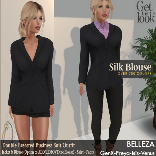Women's Double-Breasted Business Jacket and Blouse-Pants-Skirt Complete Outfit - Belleza GenX Freya & Isis & Venus