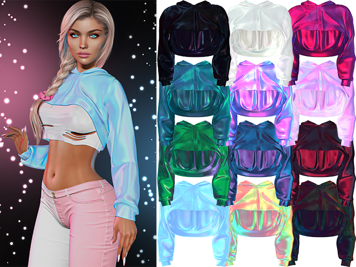 Anya Cropped Hoodie 2.0 [Holo Pack] - Maitreya Lara + LaraX • Petite + PetiteX • Legacy • Reborn Tops