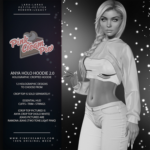 Anya Cropped Hoodie 2.0 [Holo Pack DEMO] - Maitreya Lara + LaraX • Petite + PetiteX • Legacy • Reborn Tops