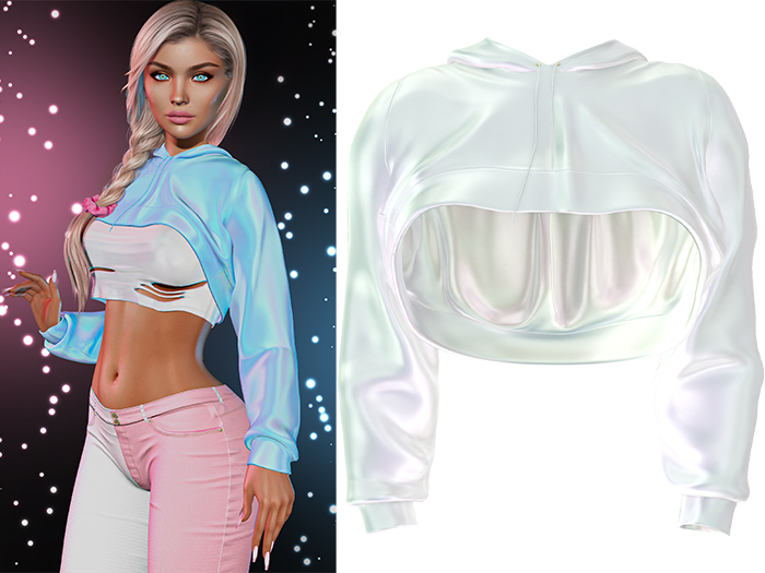 Anya Cropped Hoodie 2.0 [Holo White] - Maitreya Lara + LaraX • Petite + PetiteX • Legacy • Reborn Tops