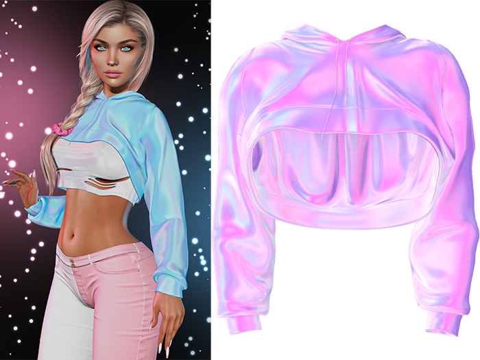 Anya Cropped Hoodie 2.0 [Holo Candy] - Maitreya Lara + LaraX • Petite + PetiteX • Legacy • Reborn Tops