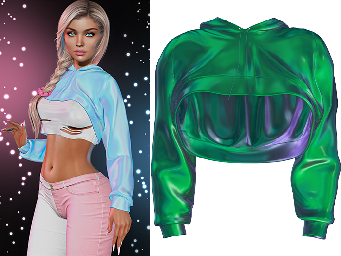 Anya Cropped Hoodie 2.0 [Holo Alien] - Maitreya Lara + LaraX • Petite + PetiteX • Legacy • Reborn Tops