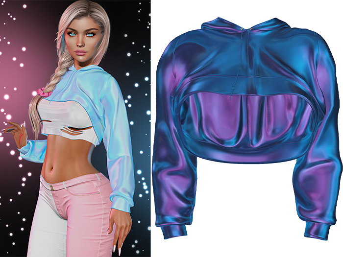 Anya Cropped Hoodie 2.0 [Holo Galaxy] - Maitreya Lara + LaraX • Petite + PetiteX • Legacy • Reborn Tops