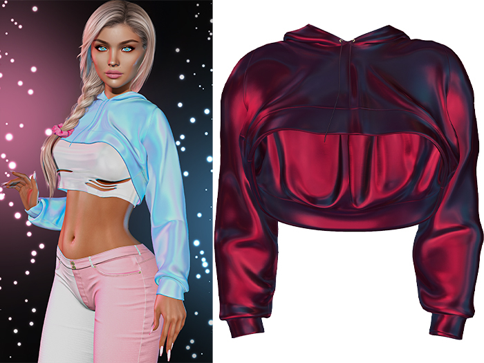 Anya Cropped Hoodie 2.0 [Holo Cherry] - Maitreya Lara + LaraX • Petite + PetiteX • Legacy • Reborn Tops
