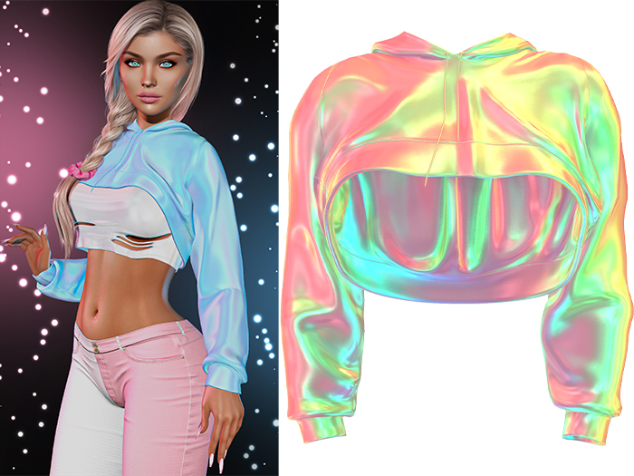 Anya Cropped Hoodie 2.0 [Holo Rainbow] - Maitreya Lara + LaraX • Petite + PetiteX • Legacy • Reborn Tops