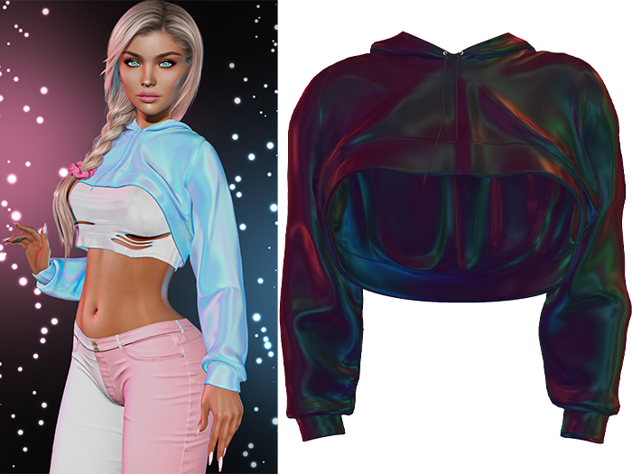 Anya Cropped Hoodie 2.0 [Holo Oilspill] - Maitreya Lara + LaraX • Petite + PetiteX • Legacy • Reborn Tops