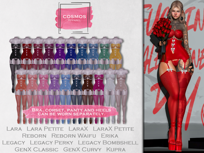 [COSMOS] Aimee Lingerie Set w/Heels Solid / 20 Colors Fatpack