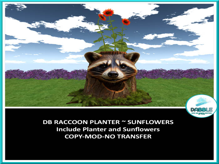 DB RACCOON PLANTER ~ SUNFLOWERS  add me