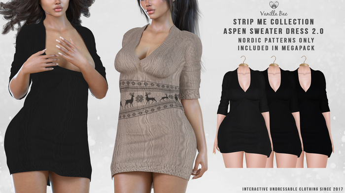 *Vanilla Bae* Aspen Dress 2.0 - Black 3 Pack - Strip Me - Maitreya / LaraX / Legacy / Ebody Reborn / Waifu