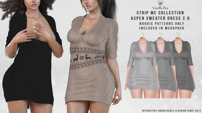 *Vanilla Bae* Aspen Dress 2.0 - Gray 3 Pack - Strip Me - Maitreya / LaraX / Legacy / Ebody Reborn / Waifu
