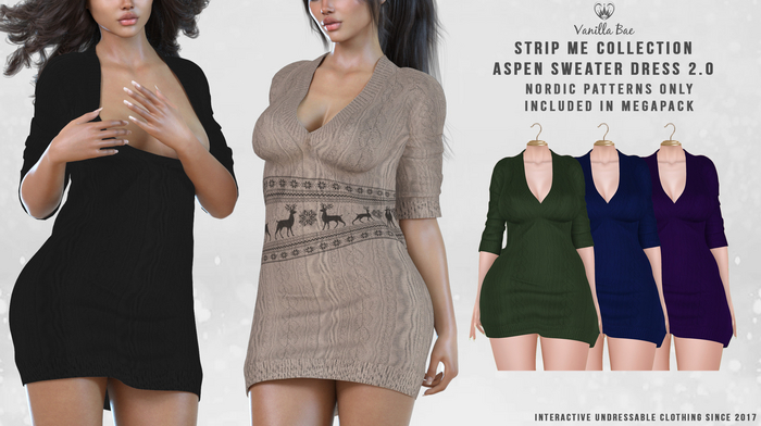 *Vanilla Bae* Aspen Dress 2.0 - Dark 3 Pack - Strip Me - Maitreya / LaraX / Legacy / Ebody Reborn / Waifu
