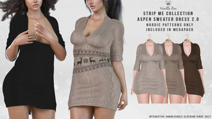 *Vanilla Bae* Aspen Dress 2.0 - Brown 3 Pack - Strip Me - Maitreya / LaraX / Legacy / Ebody Reborn / Waifu