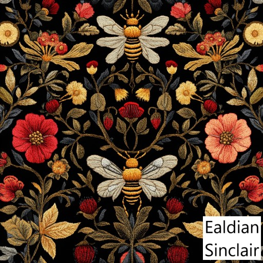 Floral Embroidery With Bees Seamless Texture