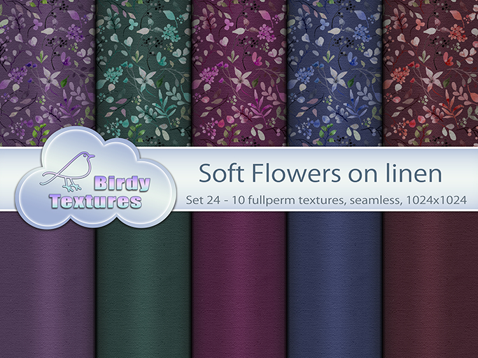 Birdy Textures - SOFT FLOWERS on linen - [Set 24]