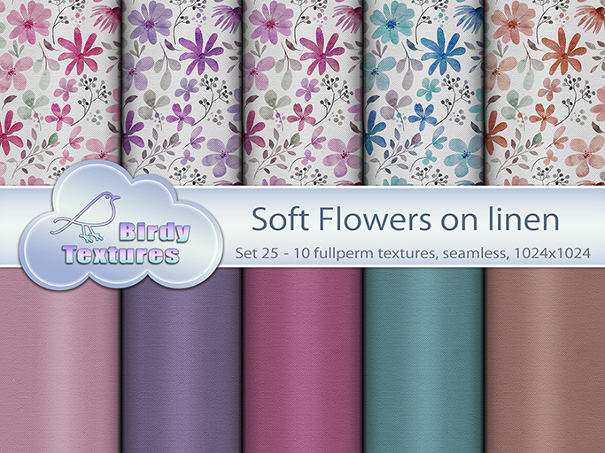 Birdy Textures - SOFT FLOWERS on linen - [Set 25]