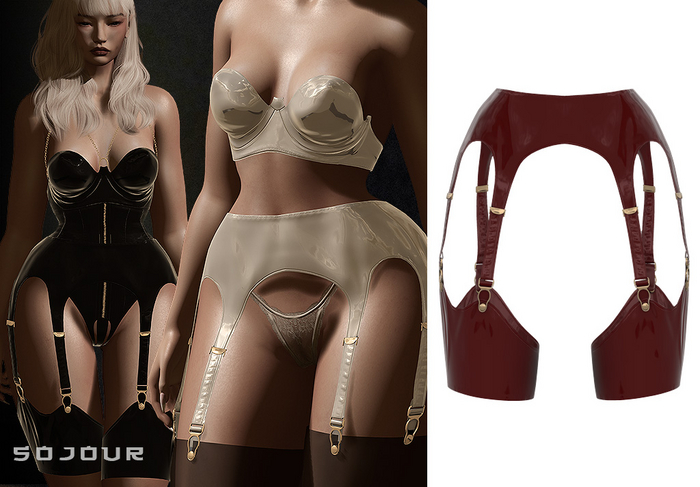 SOJOUR - Esther garter belt - PBR latex - scarlet