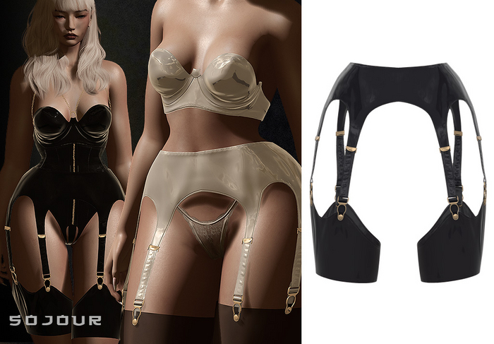 SOJOUR - Esther garter belt - PBR latex - crow