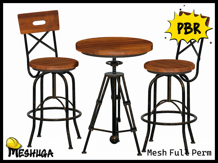 Meshuga PBR Industrial Bar Table & Bar Stools FULL PERM MESH