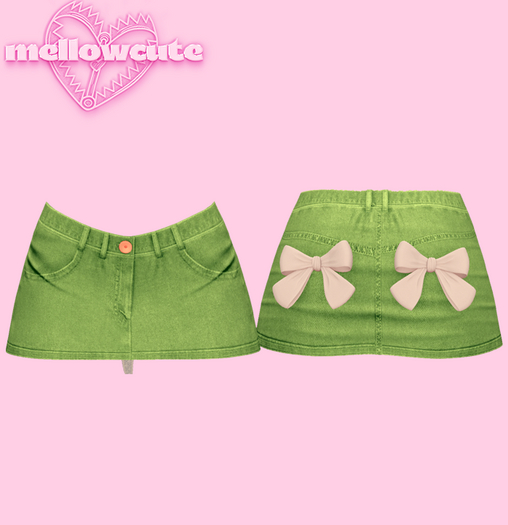 mellowcute-fox denim skirt-green