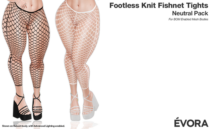 EVORA - Footless Knit Fishnet Tights (Neutral Pack)