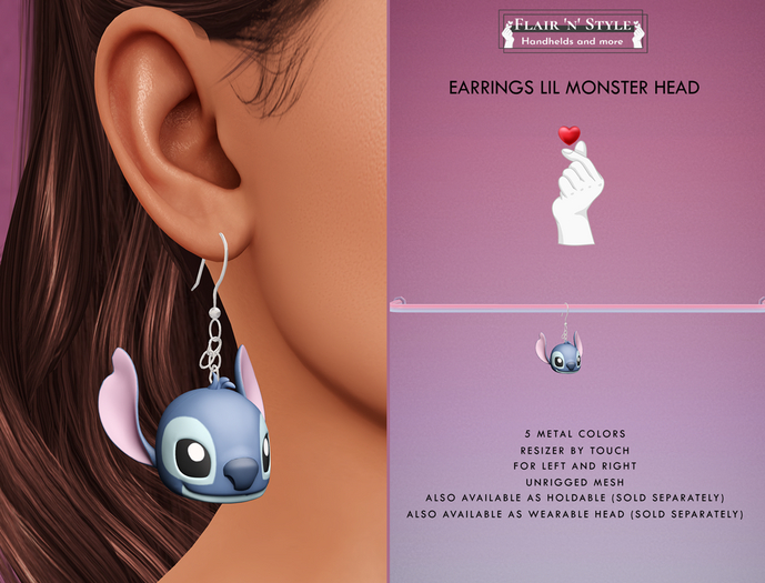 {Flair 'n' Style} Earrings Lil Monster Head
