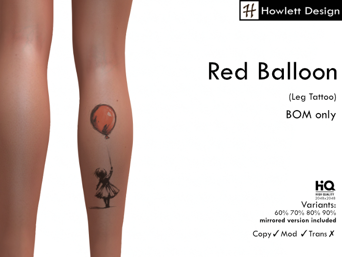 [HDesign] Red Balloon (Leg Tattoo)