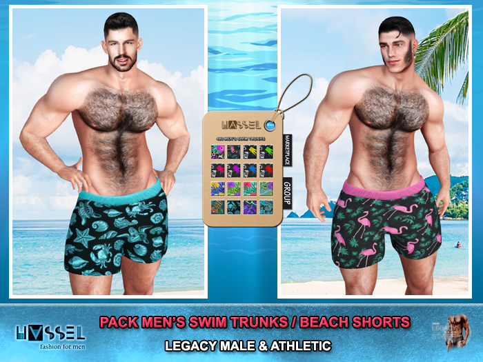 (HASSEL) PACK MENS SWIM TRUNKS LEGACY MALE, LEGACY ATHLETIC BEACH SHORTS 480 