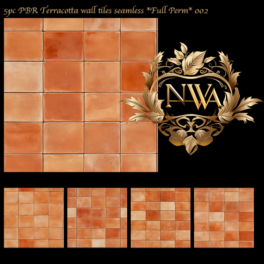 5pc PBR Terracotta wall tiles seamless *Full Perm* 002