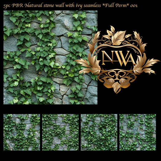 5pc PBR Natural stone wall with seamless *Full Perm* 001