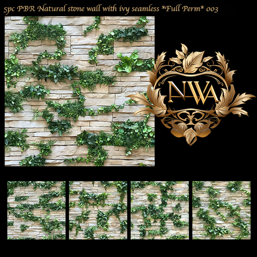5pc PBR Natural stone wall with ivy seamless *Full Perm* 003