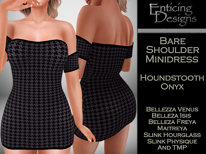 *ED Bare Shoulders Minidress - Houndstooth Onyx