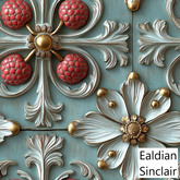 Pomegranate and Flower Carved Paneling Seamless Texture