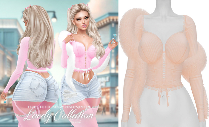 Lush - Lovely Lace Top w/ Fur Salmon