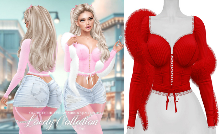 Lush - Lovely Lace Top w/ Fur Red