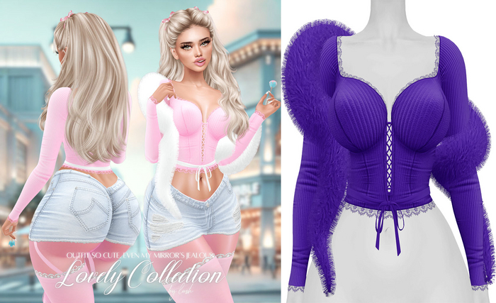Lush - Lovely Lace Top w/ Fur Purple