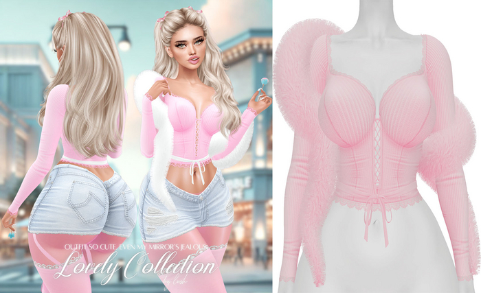 Lush - Lovely Lace Top w/ Fur Peach Pink