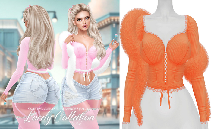Lush - Lovely Lace Top w/ Fur Orange