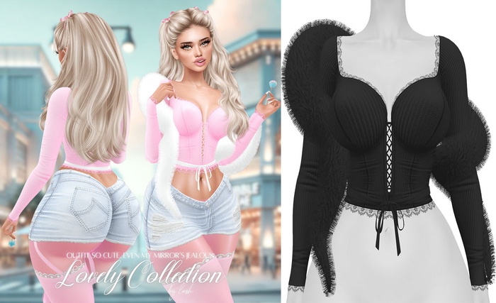 Lush - Lovely Lace Top w/ Fur Onyx