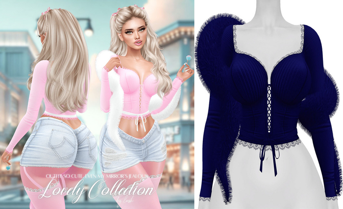 Lush - Lovely Lace Top w/ Fur Navy