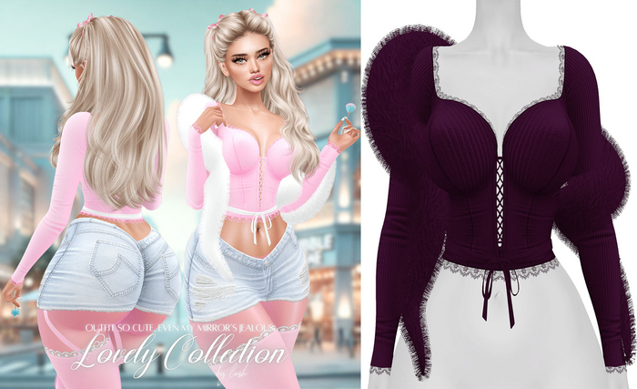 Lush - Lovely Lace Top w/ Fur Merlot