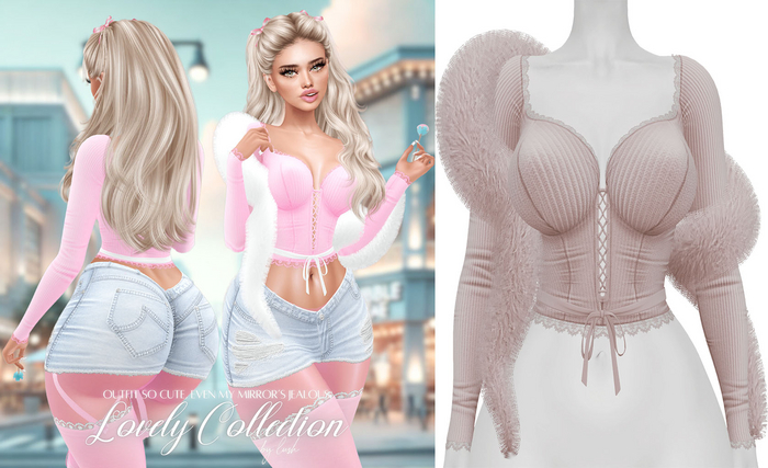 Lush - Lovely Lace Top w/ Fur Nude