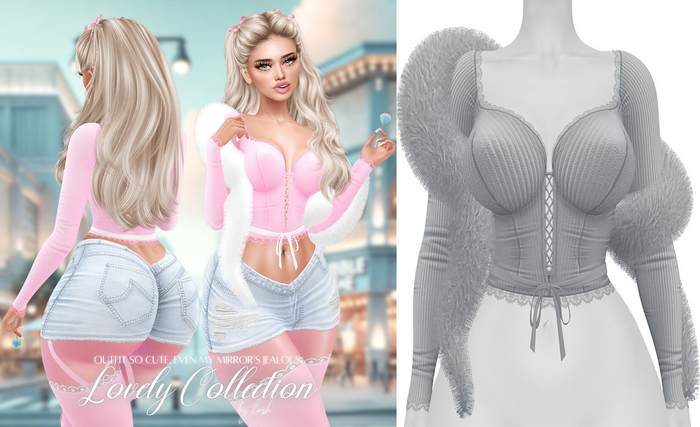 Lush - Lovely Lace Top w/ Fur Light Grey