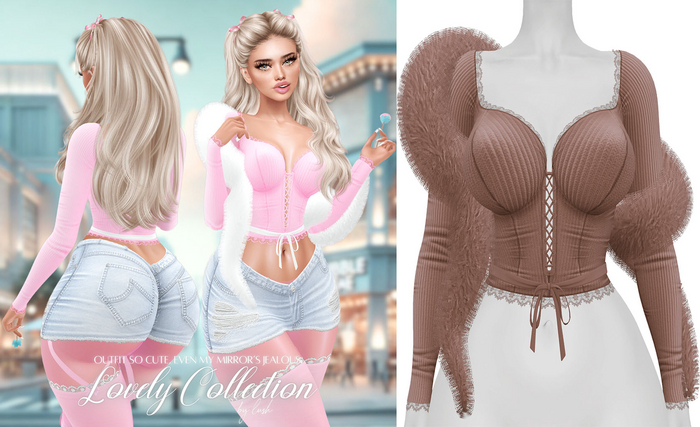 Lush - Lovely Lace Top w/ Fur Light Brown