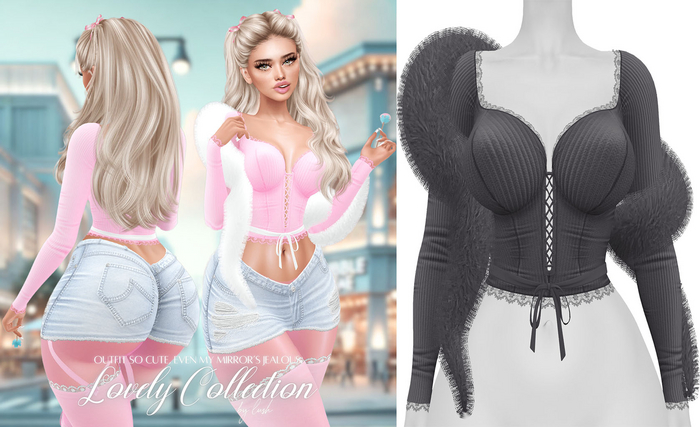 Lush - Lovely Lace Top w/ Fur Grey