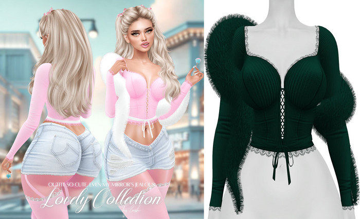 Lush - Lovely Lace Top w/ Fur Emerald