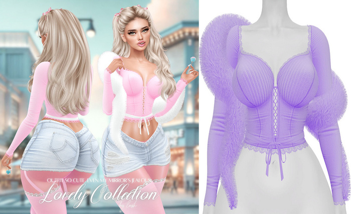 Lush - Lovely Lace Top w/ Fur Dreamy Purple
