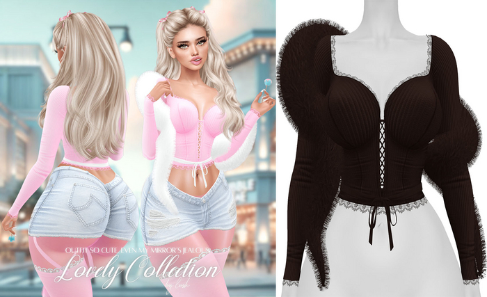 Lush - Lovely Lace Top w/ Fur Dark Brown