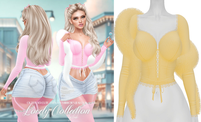 Lush - Lovely Lace Top w/ Fur Cute Yellow